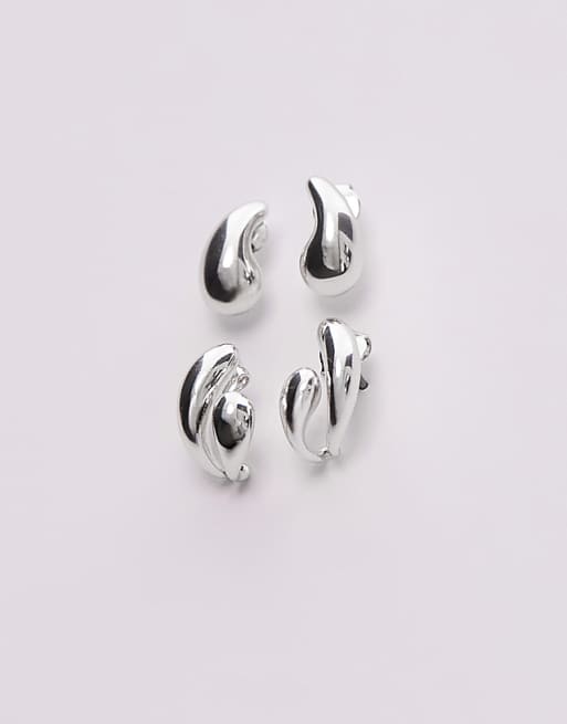 & Other Stories asymmetric small huggie earrings set in silver