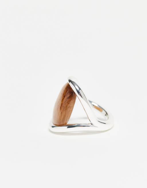 & Other Stories Brown Stone Swirl Ring In Silver
