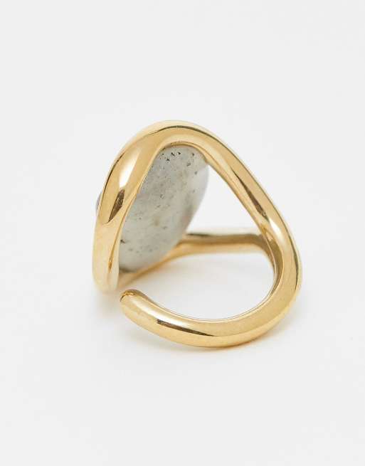 & Other Stories Dark Khaki Green Stone Swirl Ring In Gold