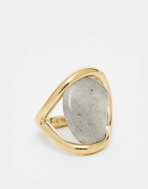 & Other Stories dark khaki green stone swirl ring in gold