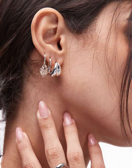 & Other Stories double hoop teardrop stud earrings in silver