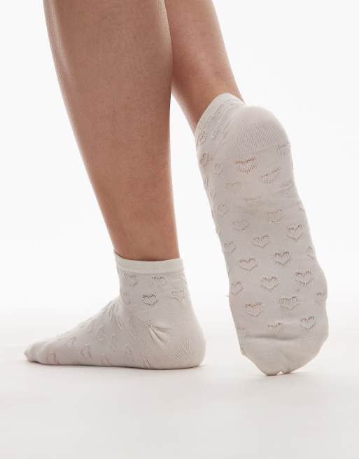 & Other Stories Flower And Heart Motif Embriodery Sneaker Socks In Off White