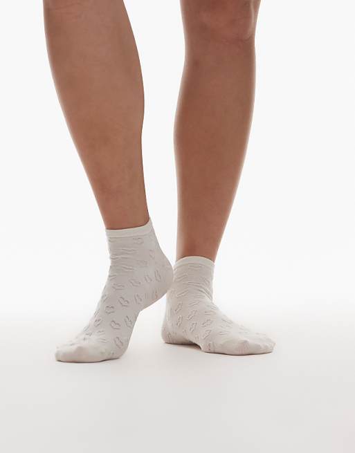 & Other Stories flower and heart motif embriodery sneaker socks in off white