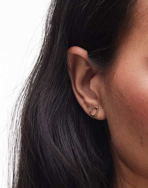 & Other Stories Rectangle Textured Asymmetric Small Stud Earrings In Gold