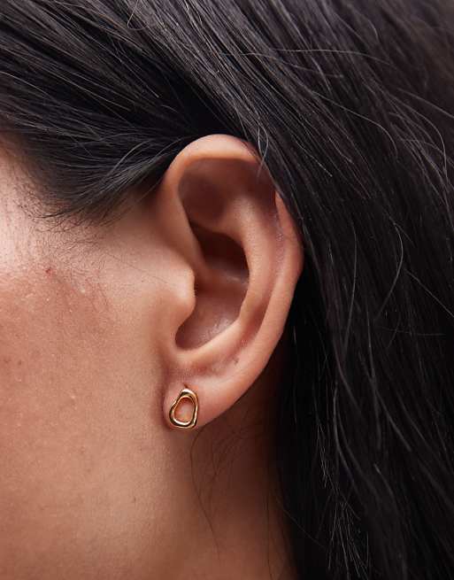 & Other Stories rectangle textured asymmetric small stud earrings in gold