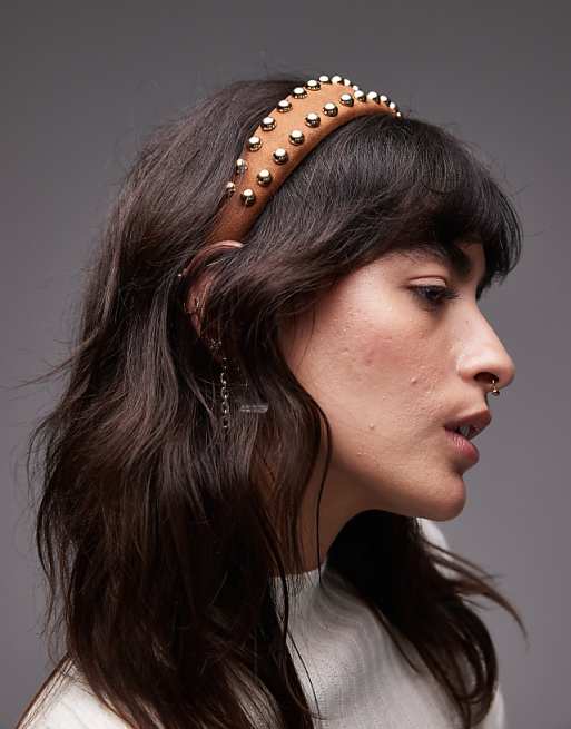 & Other Stories studded suede headband in brown