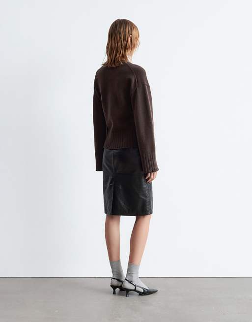 & Other Stories Wool Blend Cardigan With Cinched Waist And Volume Sleeves In Brown