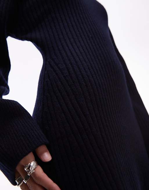 & Other Stories Wool Knitted Mini Jumper Dress With Cinch Waist In Dark Blue