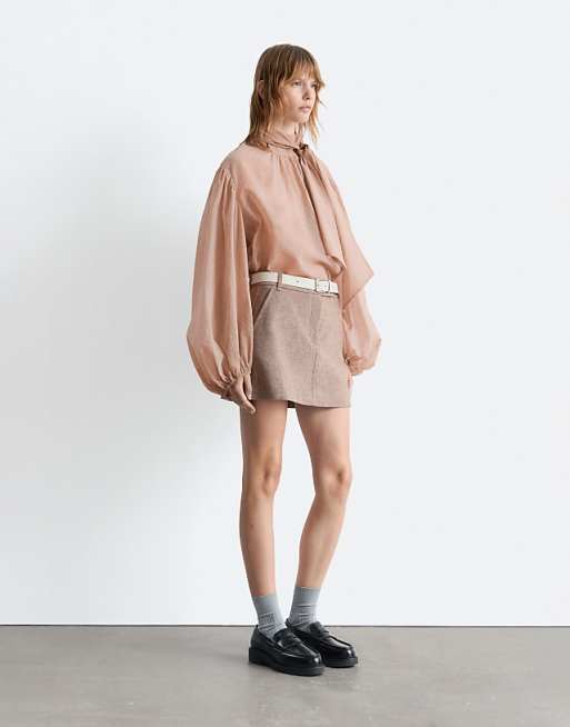 & Other Stories Wool Mini Skirt In Brown Herringbone Check