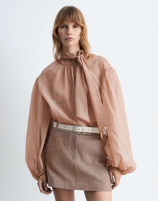 & Other Stories wool mini skirt in brown herringbone check