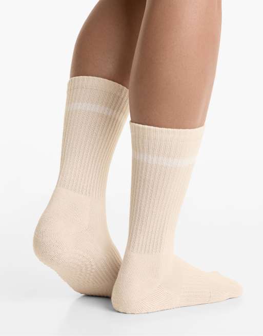 OYSHO 2 Pairs Of Classic Cotton Blend Yoga And Pilates Socks In Tan Melange