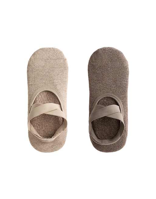 OYSHO 2 pairs of cotton blend yoga and pilates socks with crossover straps in brown