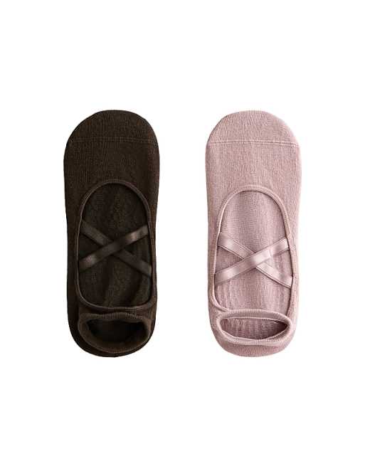 OYSHO 2 pairs of cotton blend yoga and pilates socks with crossover straps in pink