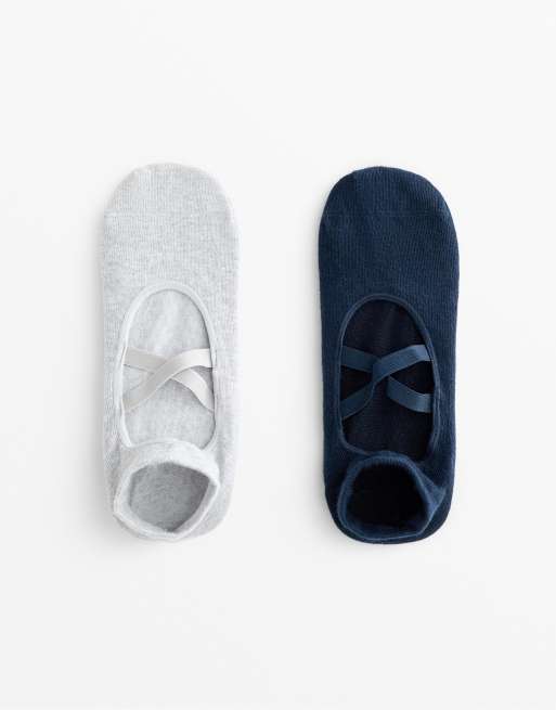 OYSHO 2 Pairs Of Cotton Blend Yoga And Pilates Socks With Crossover Straps In Blue