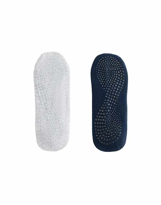 OYSHO 2 pairs of cotton blend yoga and pilates socks with crossover straps in blue