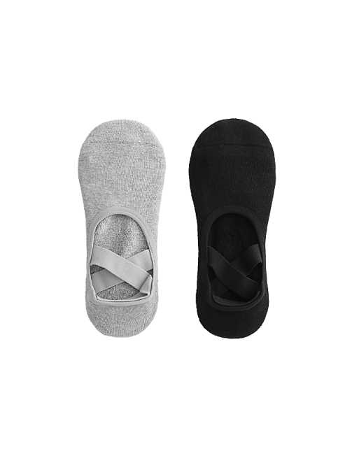 OYSHO 2 pairs of cotton blend yoga and pilates socks with crossover straps in black