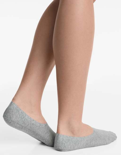 OYSHO 2 Pairs Of High Cut Cotton Blend Invisible Socks In Mid-grey Melange