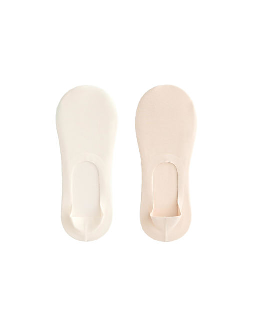 OYSHO 2 pairs of high cut cotton blend invisible socks in pale ecru