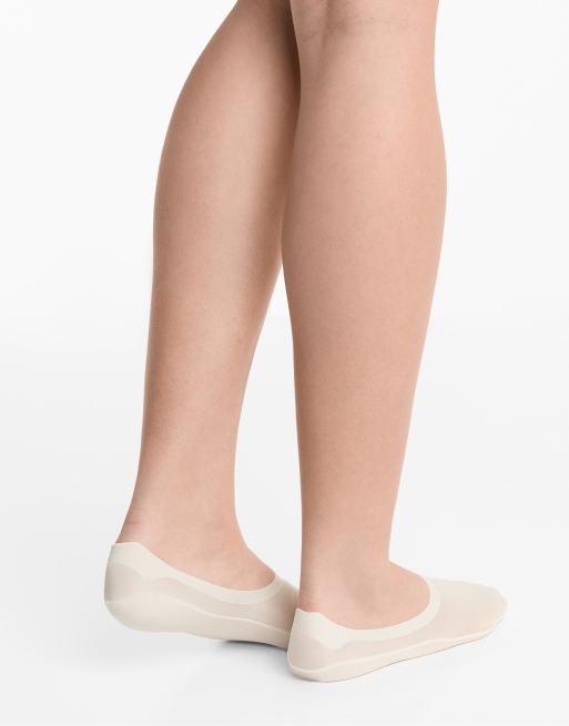 OYSHO 2 Pairs Of Invisible High Cut Rib Socks With Microfibre In Pale Ecru