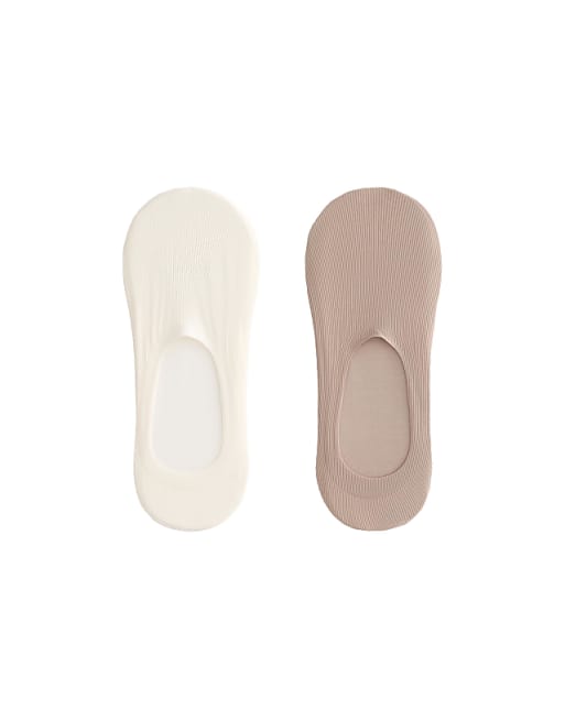OYSHO 2 pairs of invisible high cut rib socks with microfibre in pink-beige