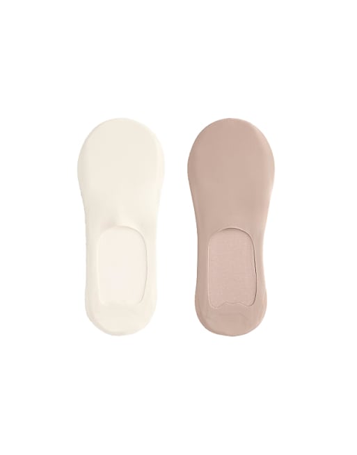 OYSHO 2 pairs of invisible high cut rib socks with microfibre in pale ecru