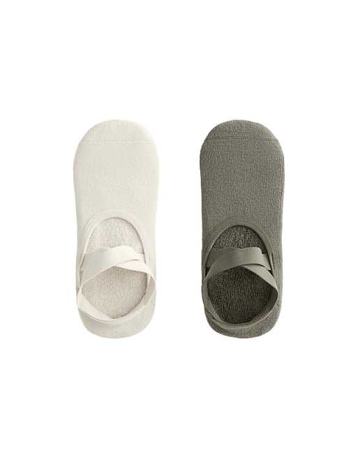 OYSHO 2 pairs of padded cotton blend yoga and pilates socks with crossover straps in khaki