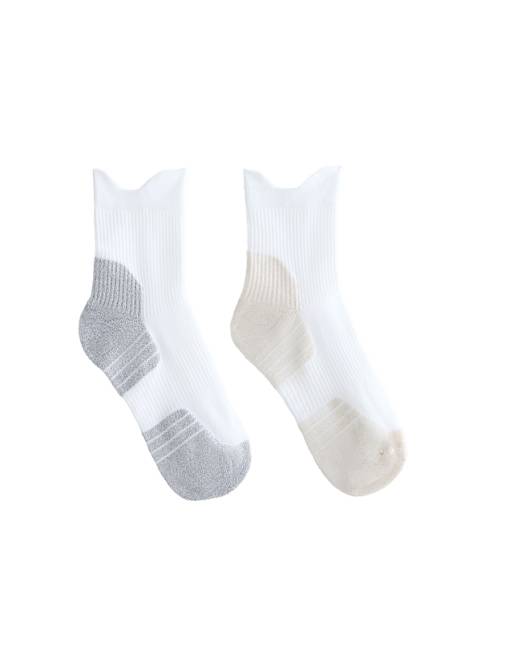 OYSHO 2 pairs of polyamide blend quarter running socks in sand melange