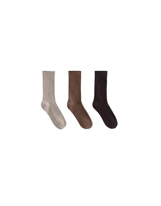 OYSHO 3 pairs of classic cotton blend socks in light brown