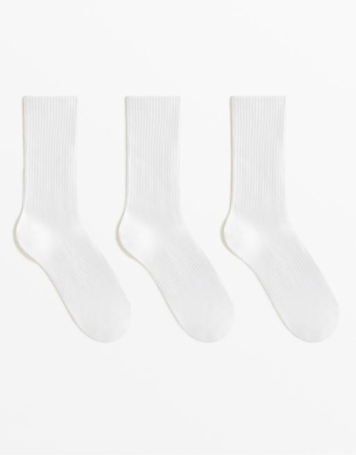 OYSHO 3 pairs of cotton blend classic sports socks in white