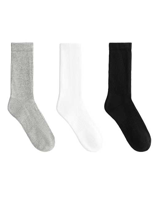 OYSHO 3 pairs of cotton blend classic sports socks in mid-grey melange