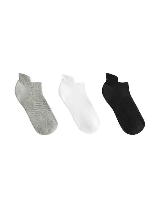 OYSHO 3 pairs of cotton blend sports sneaker socks with heel tab in mid-grey melange
