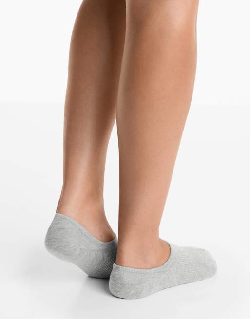 OYSHO 3 Pairs Of High-cut Cotton Blend Invisible Sports Socks In Mid-grey Melange
