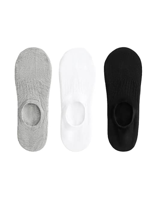 OYSHO 3 pairs of high-cut cotton blend invisible sports socks in mid-grey melange