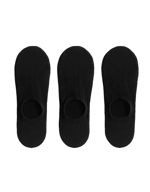 OYSHO 3 pairs of high cut cotton blend invisible sports socks in black