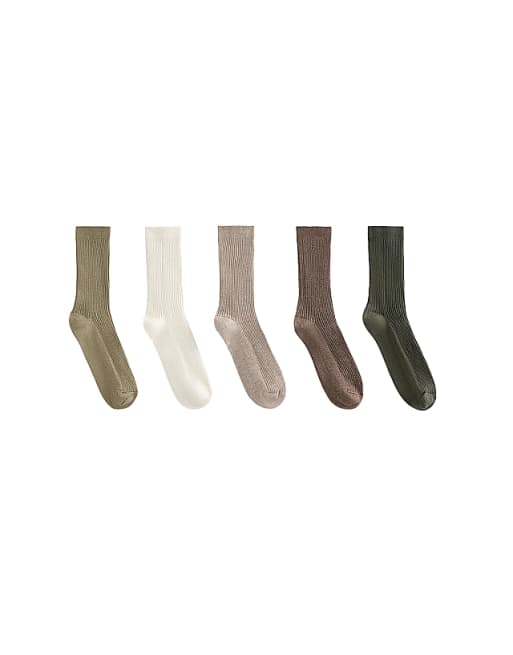 OYSHO 5 pairs of classic cotton blend socks in light khaki