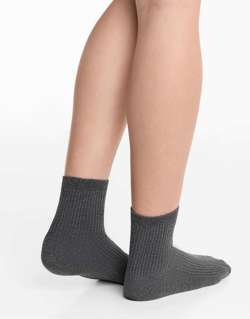 OYSHO 5 Pairs Of Quarter Socks With Cotton In Dark Grey