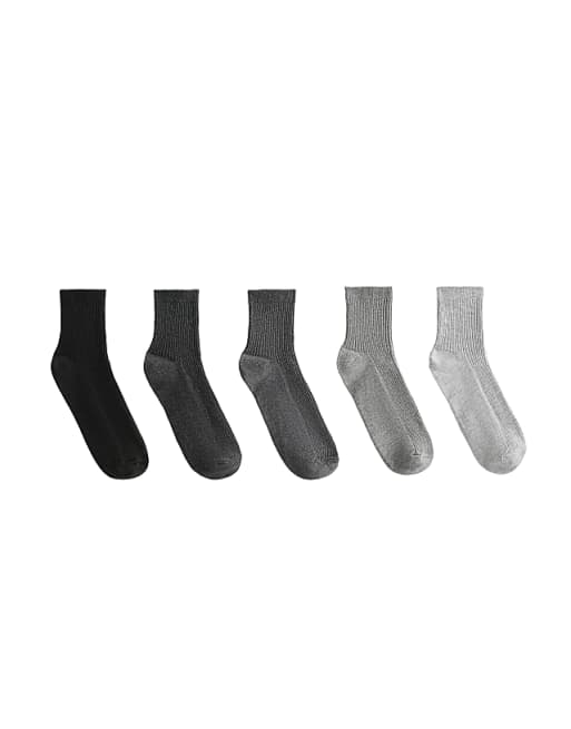 OYSHO 5 pairs of quarter socks with cotton in dark grey