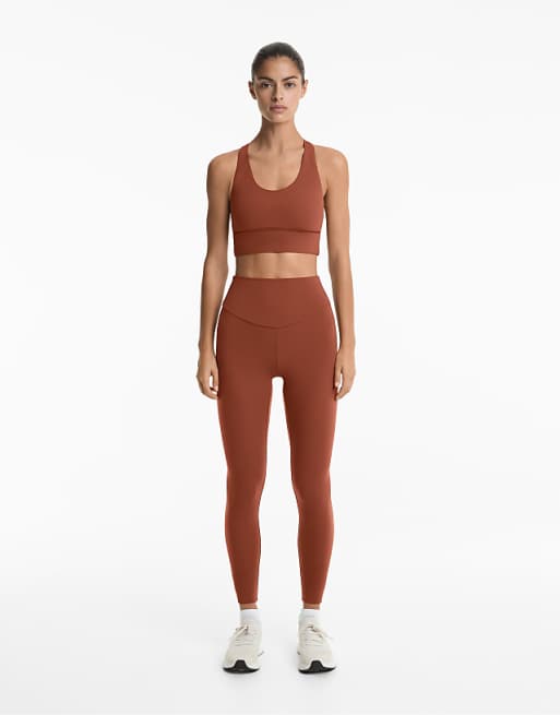 OYSHO Comfortlux High-rise Ankle-length Leggings In Brown Tile Red