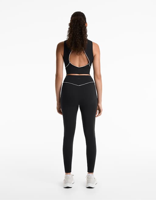 OYSHO Comfortlux High Rise Piping 65cm Ankle-length Leggings In Black