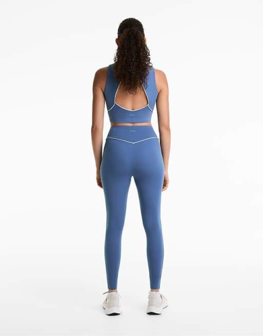 OYSHO Comfortlux High Rise Piping 65cm Ankle-length Leggings In Mid-blue