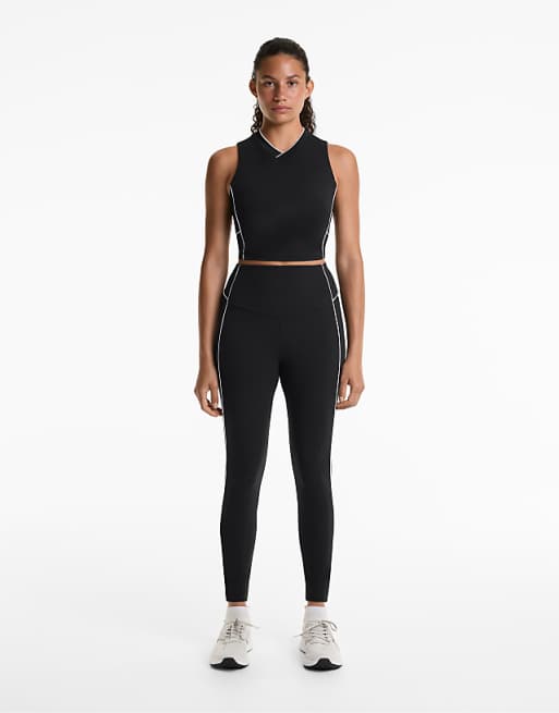 OYSHO Comfortlux high rise piping 65cm ankle-length leggings in black