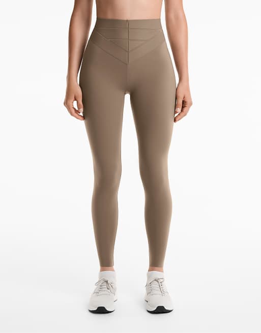 OYSHO Compressive Core Control Block High Rise 65cm Ankle-length Leggings In Mocha