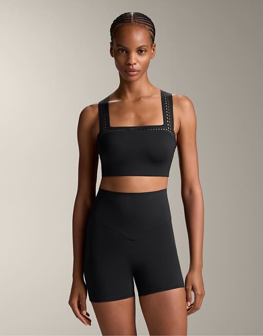 OYSHO Compressive cutwork tank top in black