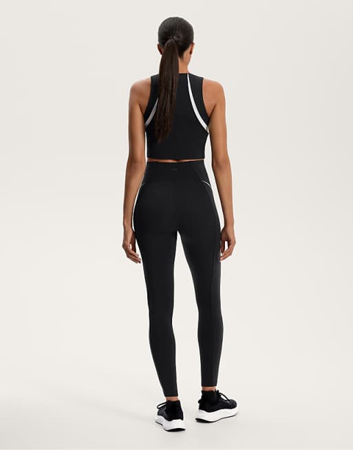 OYSHO Compressive High Rise Ankle-length Leggings With Side Stripes 65cm In Black