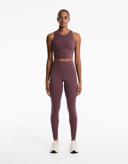 OYSHO Compressive Pocket High-rise 65cm Ankle-length Leggings In Burgundy