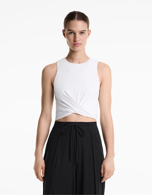 OYSHO Crossover hem tank top in off-white