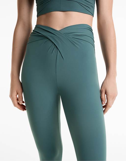 OYSHO Light Touch Draped V-cut Ankle-length Leggings In Washed Petrol Green