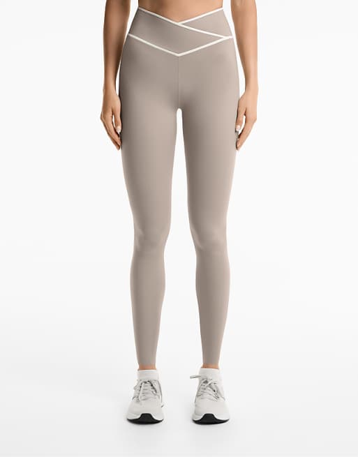 OYSHO Perfect-adapt crossover v-cut waist 65cm ankle-length leggings in mink