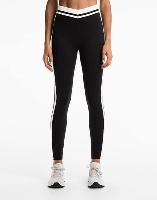 OYSHO Perfect-adapt high-rise 65cm ankle-length leggings with side line in black