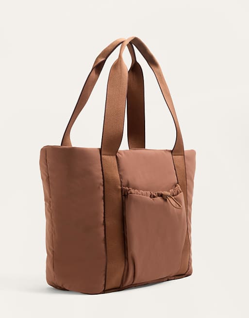 OYSHO Shopper Bag With Front Pocket In Terracota